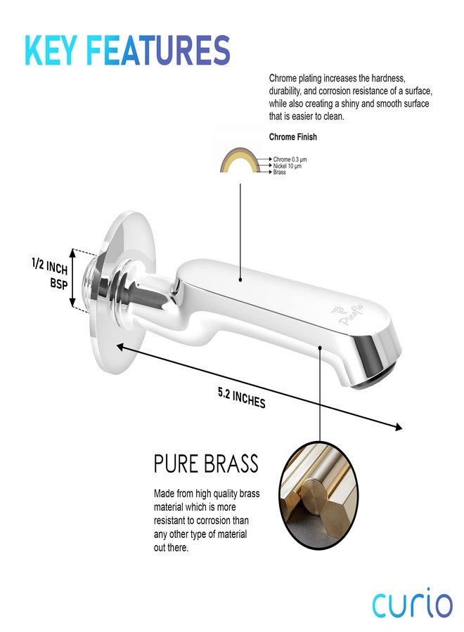 Pixaflo Curio Brass Bath Tub Spout with Wall Flange and Coin Slot Aerator | High Flow (Chrome | Pack of 2) - Image 3